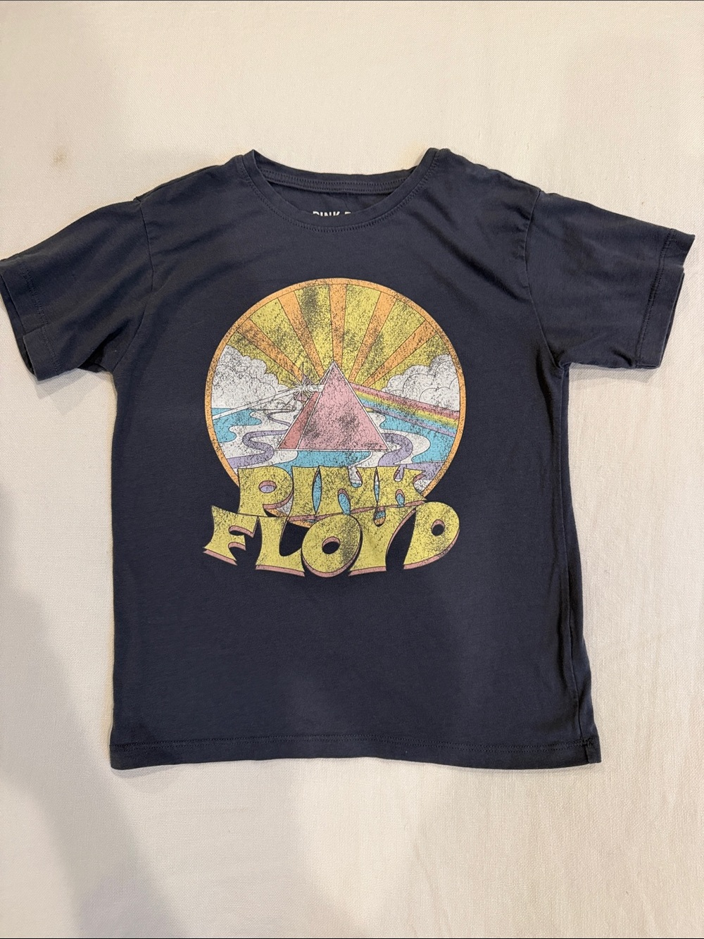 Pink Floyd Navy Tee with Vintage Rainbow Prism Graphic
